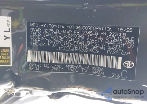 2025 Toyota Prius Xle Awd-E from USA, damaged, VIN JTDADABU6S3029809